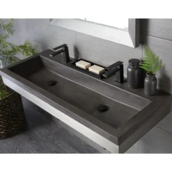 Native Trails 48" Zaca Rectangle Vanity Base with NativeStone Trough Sink in Slate, VNS48S-NSL4819-S