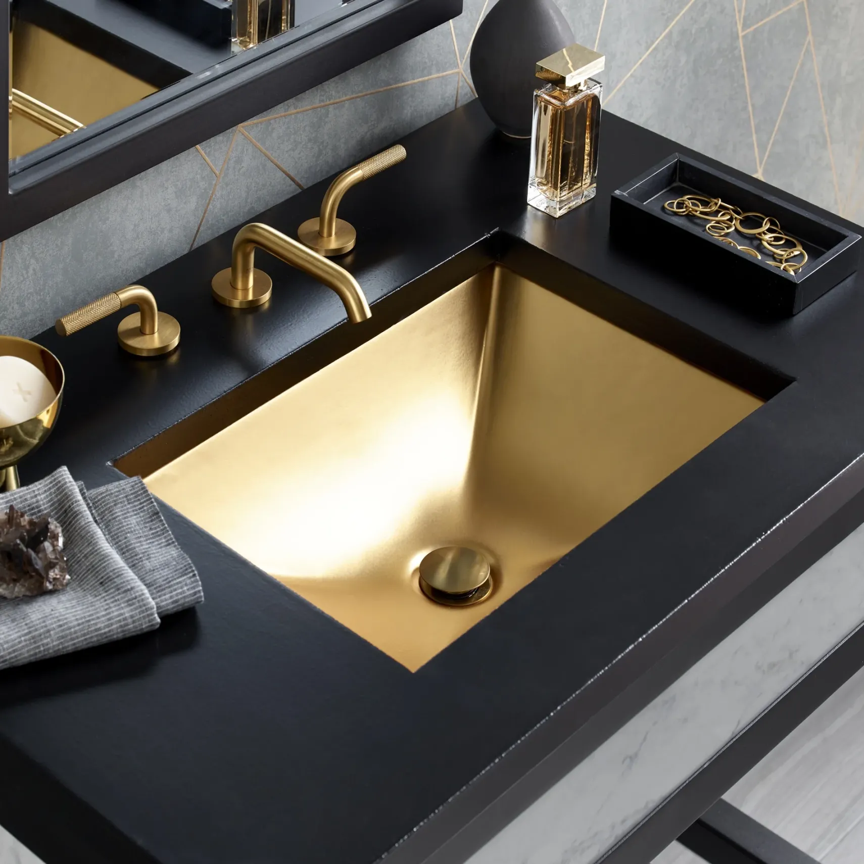 Native Trails Amara 20" x 14" Rectangle Fireclay Bathroom Sink, Matte Gold, PML2014-G