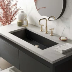 Native Trails Arcata 31" x 15" Rectangle Undermount NativeStone Concrete Bathroom Sink, Charcoal, NSL3115-C