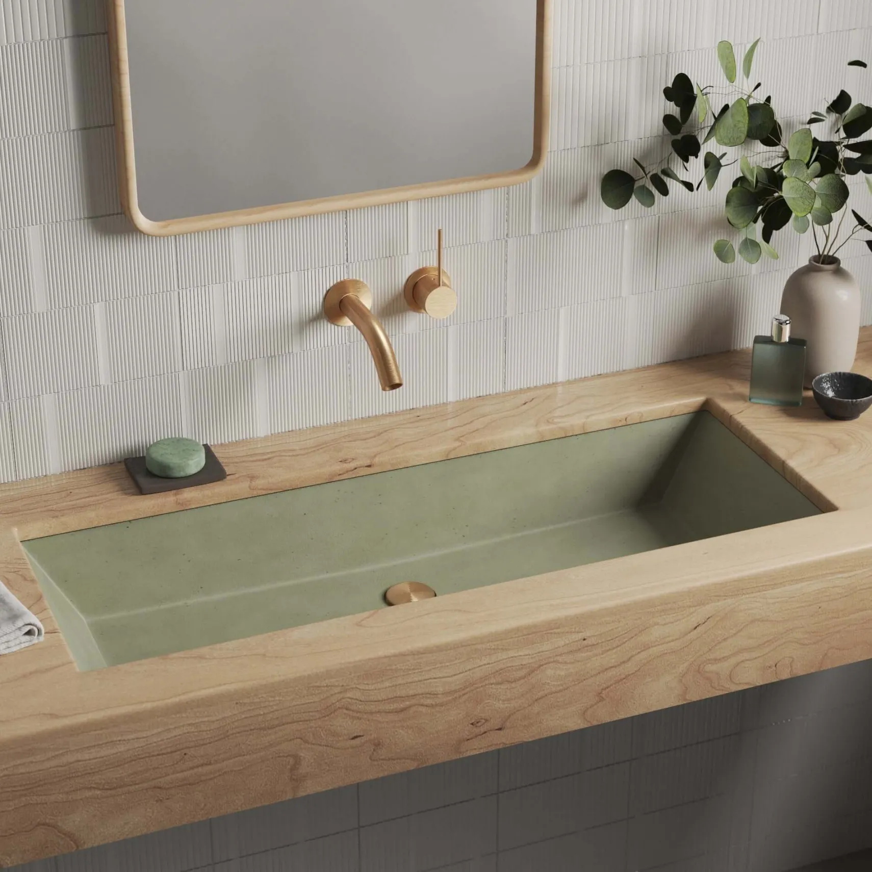 Native Trails Arcata 37" x 15" Rectangle Undermount NativeStone Concrete Bathroom Sink, Sage, NSL3715-G