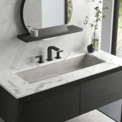 Native Trails Arcata 37" x 15" Rectangle Undermount NativeStone Concrete Bathroom Sink, Ash, NSL3715-A