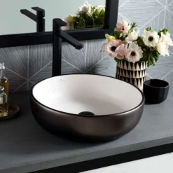 Native Trails Bliss 16" x 16" Round Vessel Fireclay Bathroom Sink, Gunmetal/White, PML1616-MW
