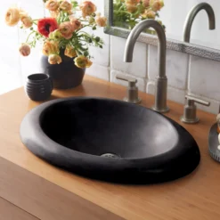 Native Trails Cuyama 21" x 15" Round Drop In NativeStone Concrete ADA Bathroom Sink, Charcoal, NSL2115-C