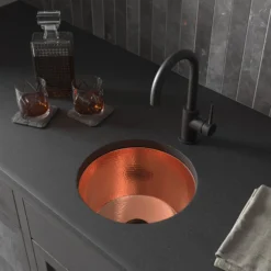 Native Trails Diego 13" Round Copper Bar/Prep Sink, Polished Copper, 16 Gauge, CPS435