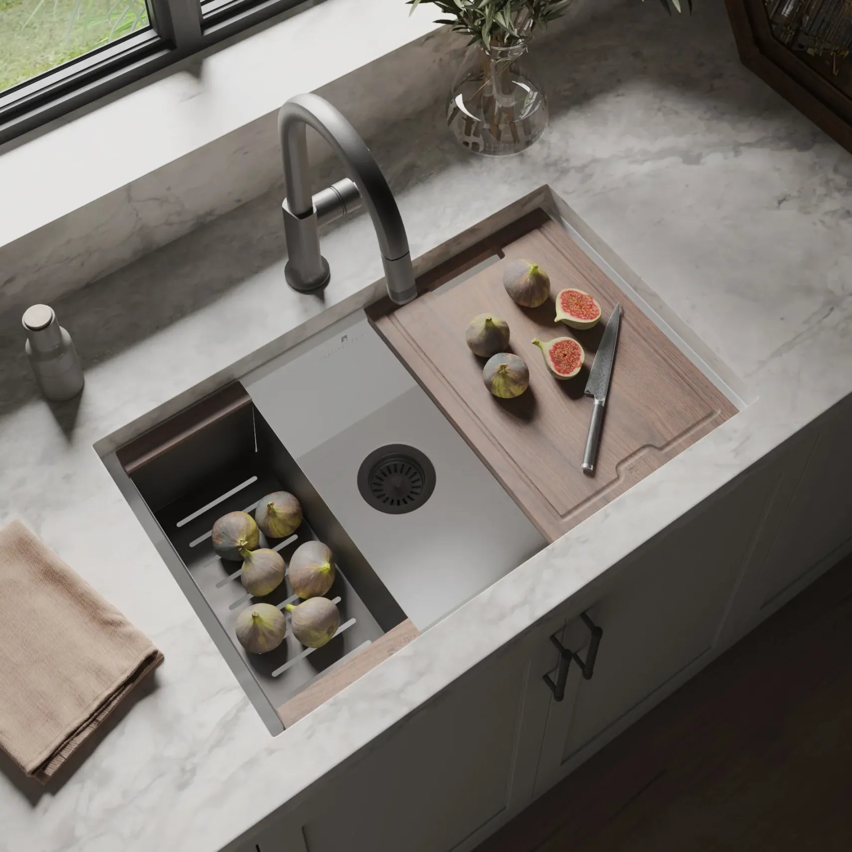 Native Trails Haven Concierge 31" Undermount Fireclay Workstation Kitchen Sink, White, FRKG3019-W