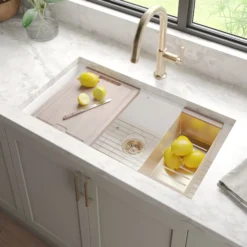 Native Trails Haven Concierge 34" Undermount Fireclay Workstation Kitchen Sink, White, FRKG3319-W