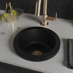 Native Trails Malibu 14" Round NativeStone Concrete Bar/Prep Sink, Charcoal, NSB1407-C