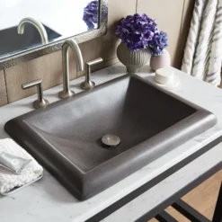 Native Trails Montecito 22" Rectangle NativeStone Concrete Bathroom Sink, Slate, NSL2216-S