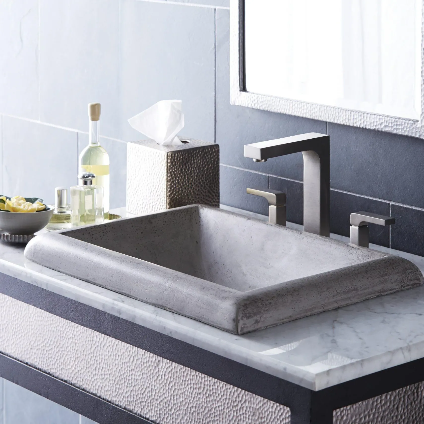 Native Trails Montecito 22" Rectangle NativeStone Concrete Bathroom Sink, Ash, NSL2216-A