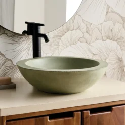 Native Trails Morro 17" Round Vessel NativeStone Concrete Bathroom Sink, Sage, NSL1705-G