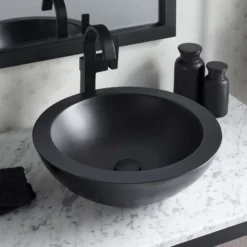Native Trails Morro 17" Round NativeStone Concrete Bathroom Sink, Charcoal, NSL1705-C