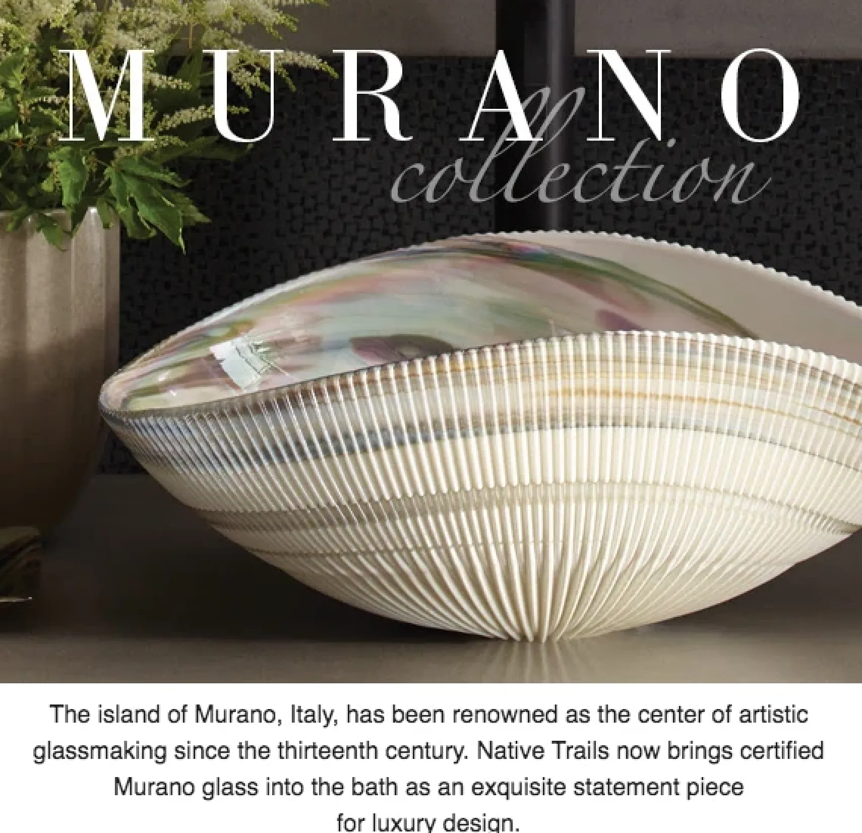 Native Trails Murano 18" Asymmetrical Shell-Shaped Glass Vessel Bathroom Sink, Abalone, MG1912-AE