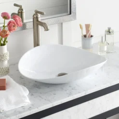 Native Trails Murano 20" Asymmetrical Rounded Curve-Shaped Glass Vessel Bathroom Sink, Bianco, MG2017-BO