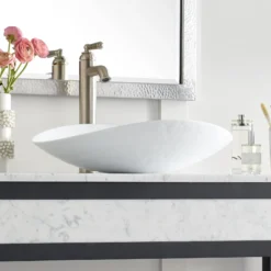 Native Trails Murano 20" Asymmetrical Rounded Curve-Shaped Glass Vessel Bathroom Sink, Bianco, MG2017-BO