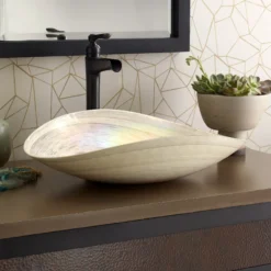 Native Trails Murano 20" Asymmetrical Rounded Curve-Shaped Glass Vessel Bathroom Sink, Beachcomber, MG2017-BR