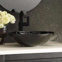 Native Trails Murano 16" Round Glass Vessel Bathroom Sink, Abyss, MG1717-AS