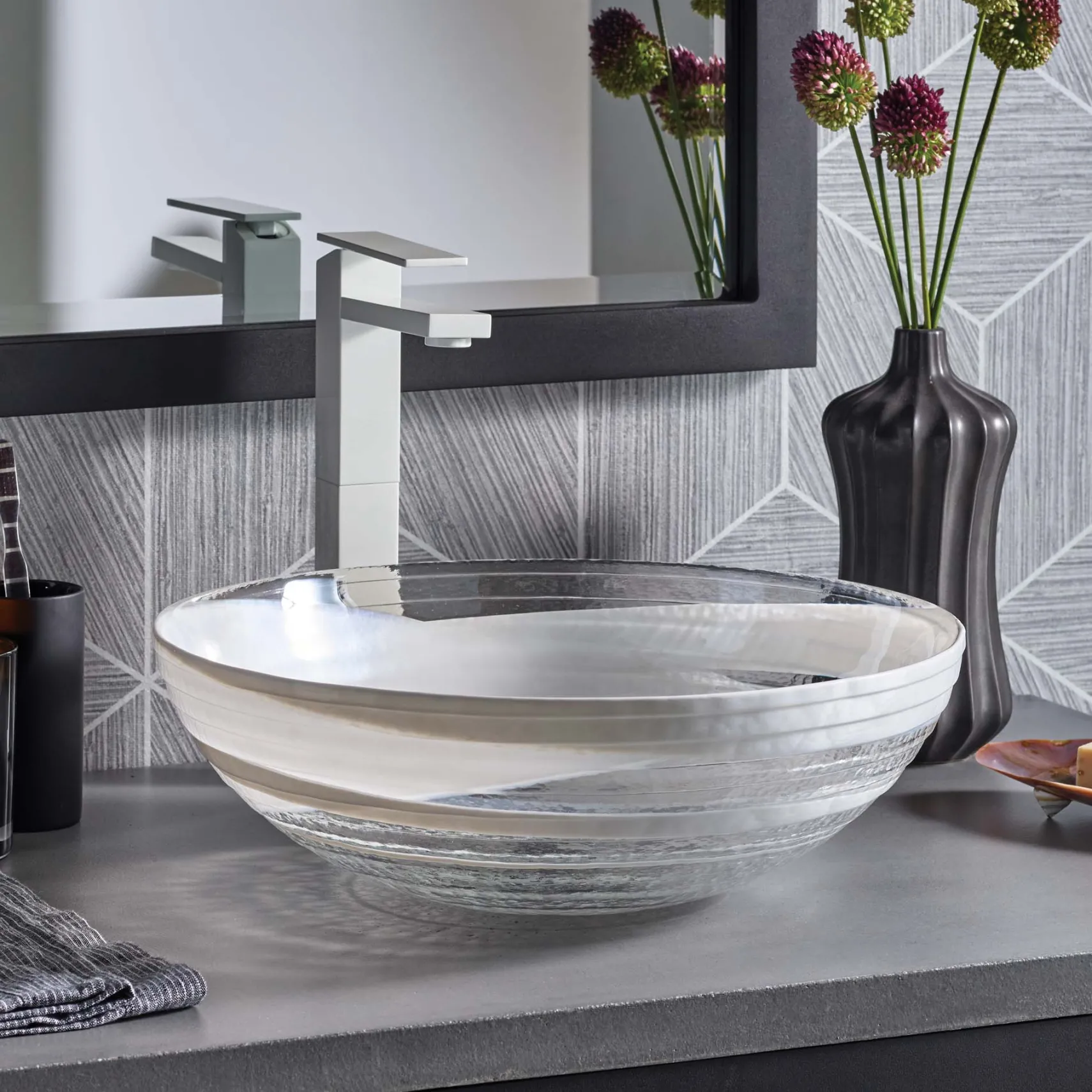 Native Trails Murano 16" Round Vessel Glass Bathroom Sink, Seaspray, MG1605-SY