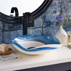 Native Trails Murano 14.75" x 14.75" Round Vessel Glass Bathroom Sink, Marina, MG1515-MA