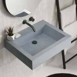 Native Trails Natoma 24" x 19" Rectangle Wall Mount NativeStone Concrete ADA Bathroom Sink, Ocean, NSL2405-OX