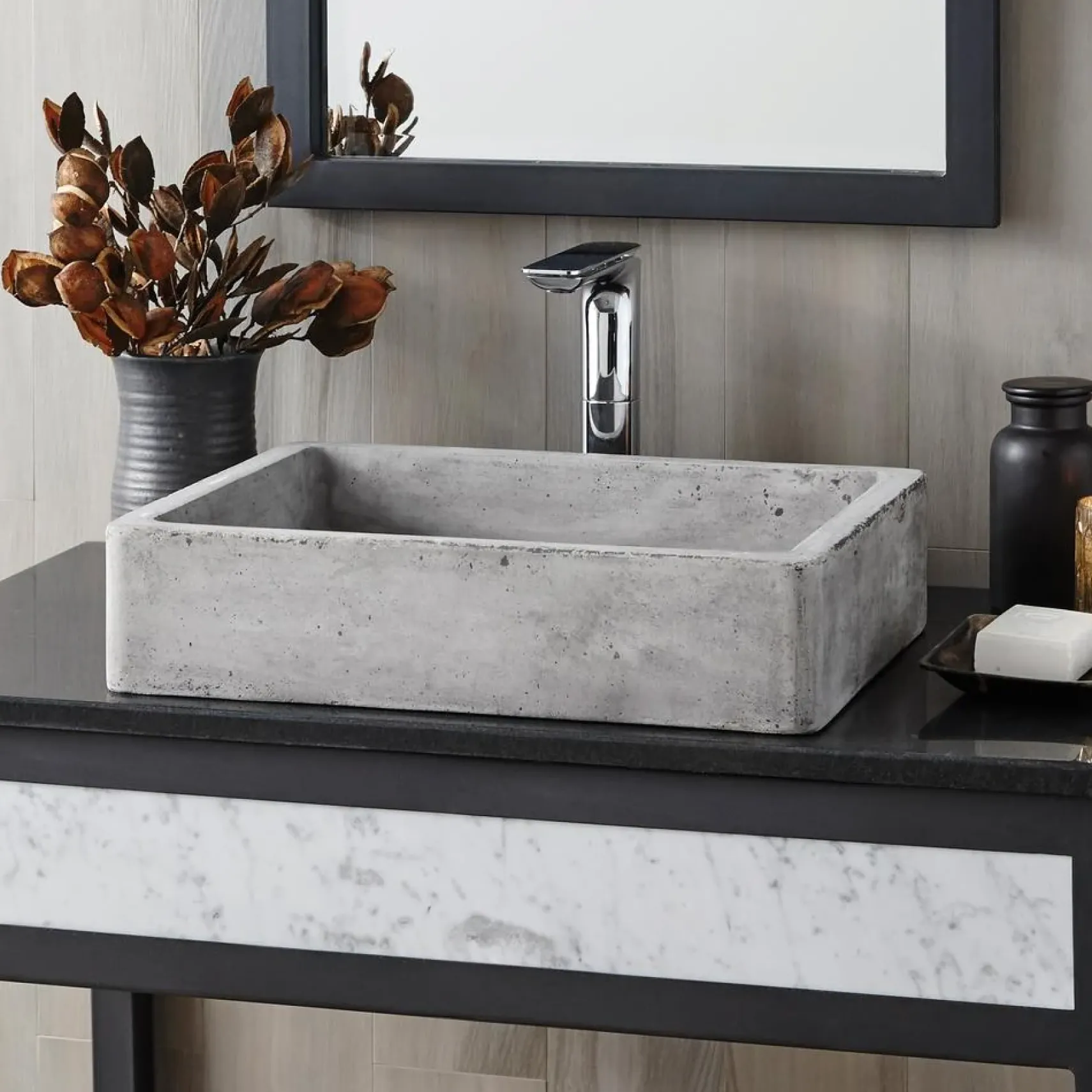 Native Trails Nipomo 20" Rectangle NativeStone Concrete Farmhouse Bathroom Sink, Ash, NSL1915-A