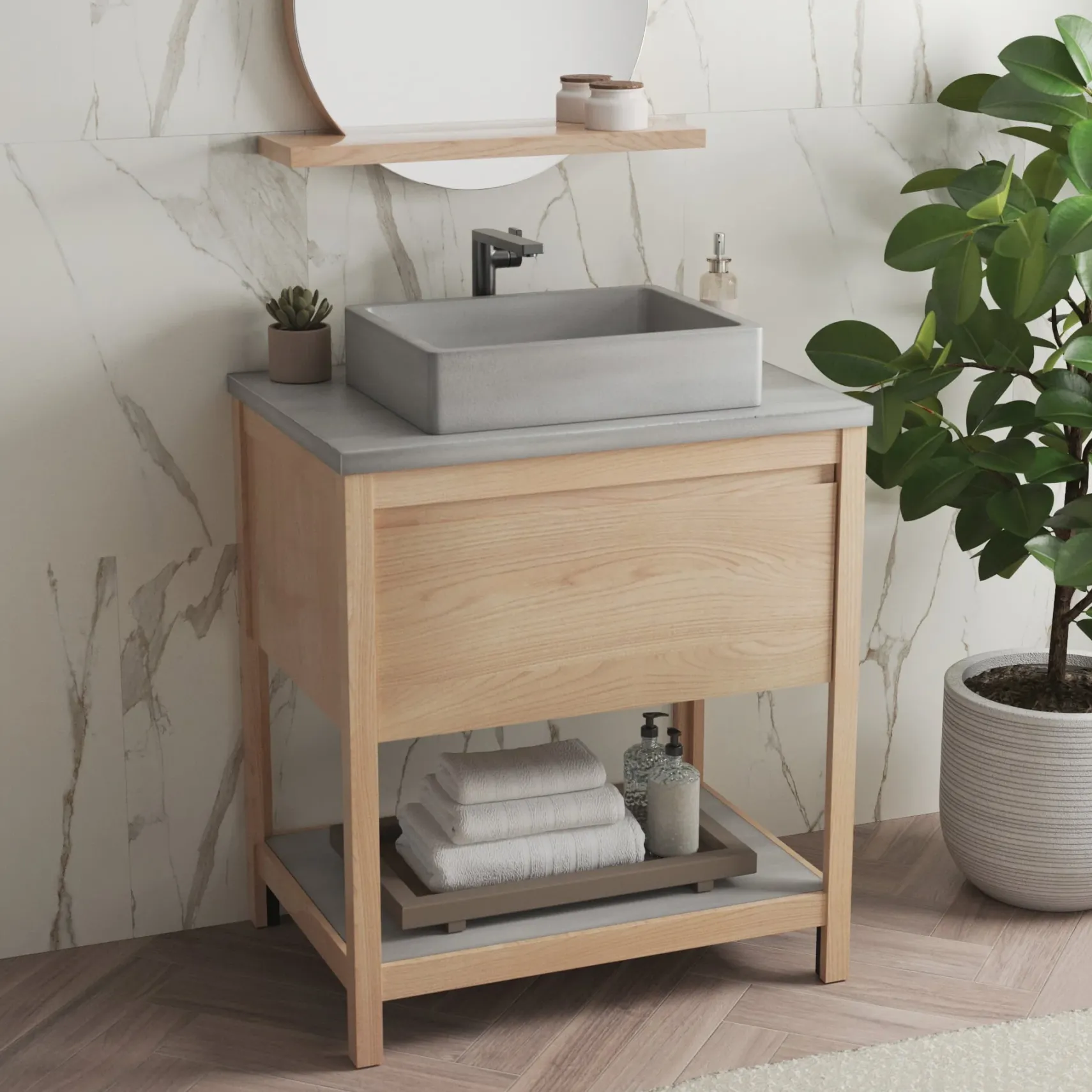 Native Trails Nipomo 20" Rectangle NativeStone Concrete Farmhouse Bathroom Sink, Ash, NSL1915-A