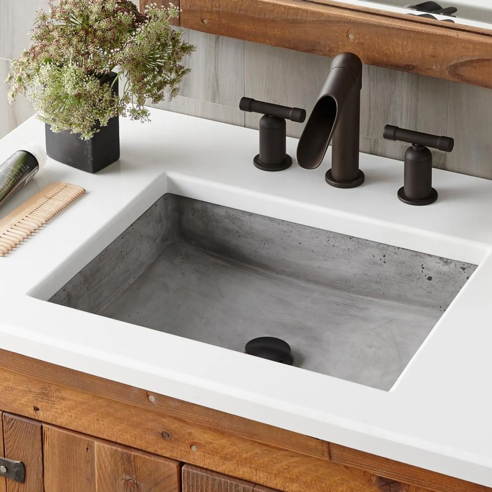 Native Trails Nipomo 20" Rectangle NativeStone Concrete Farmhouse Bathroom Sink, Ash, NSL1915-A