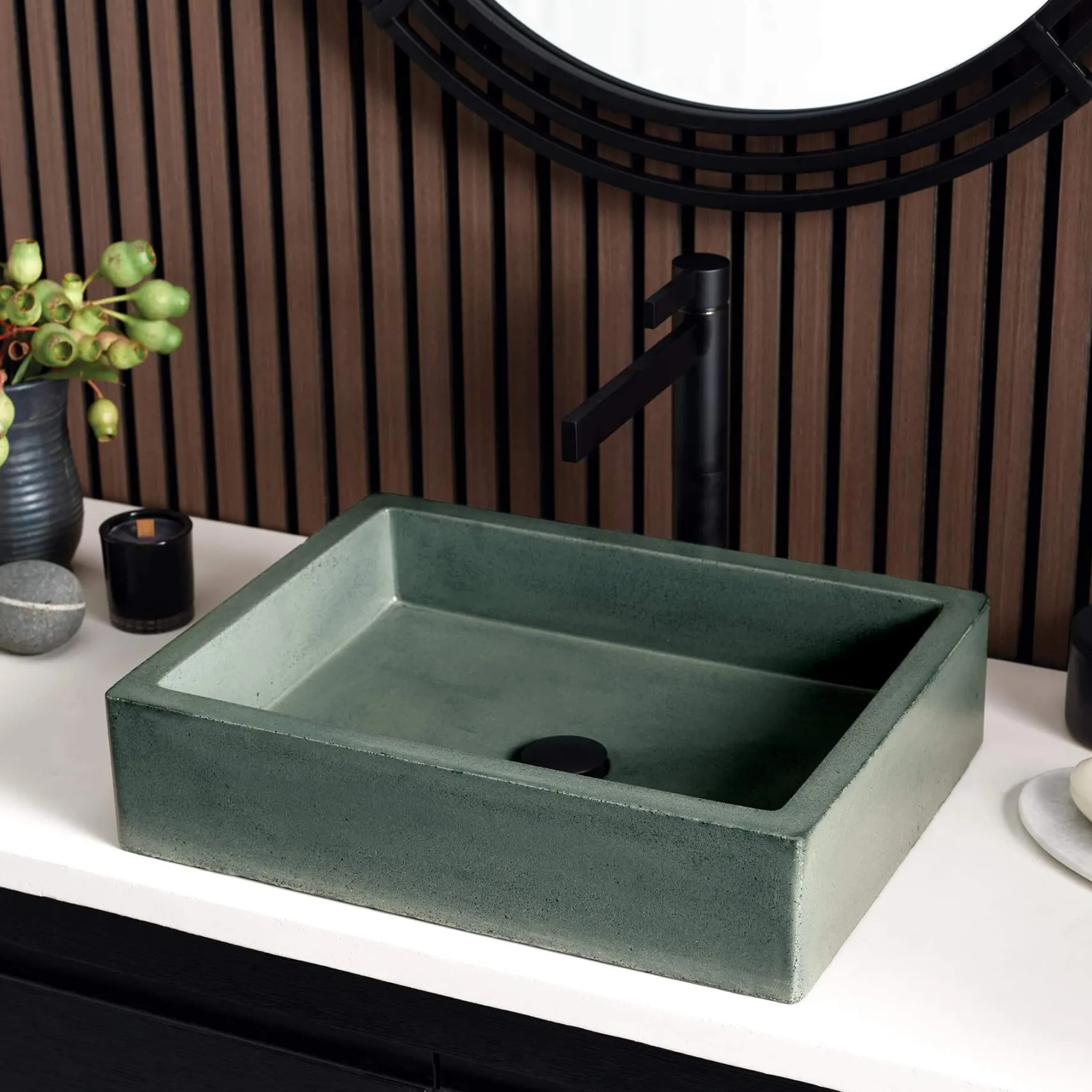 Native Trails Nipomo 19.5" x 15" Rectangle NativeStone Concrete ADA Farmhouse Bathroom Sink, Forest, NSL1915-F
