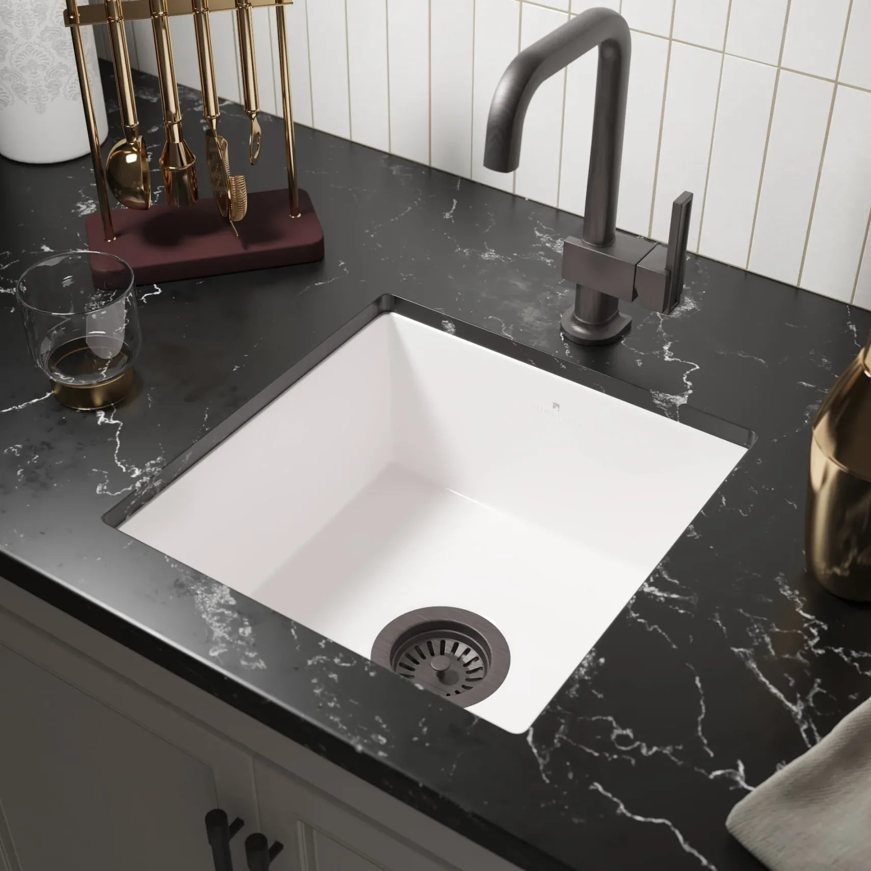 Native Trails Reveler 16" Square Fireclay Bar/Prep Sink, White, FRB1515-W