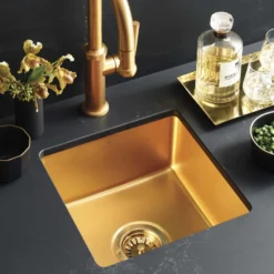 Native Trails Reveler 16" Square Fireclay Bar/Prep Sink, Matte Gold, PMB1515-G