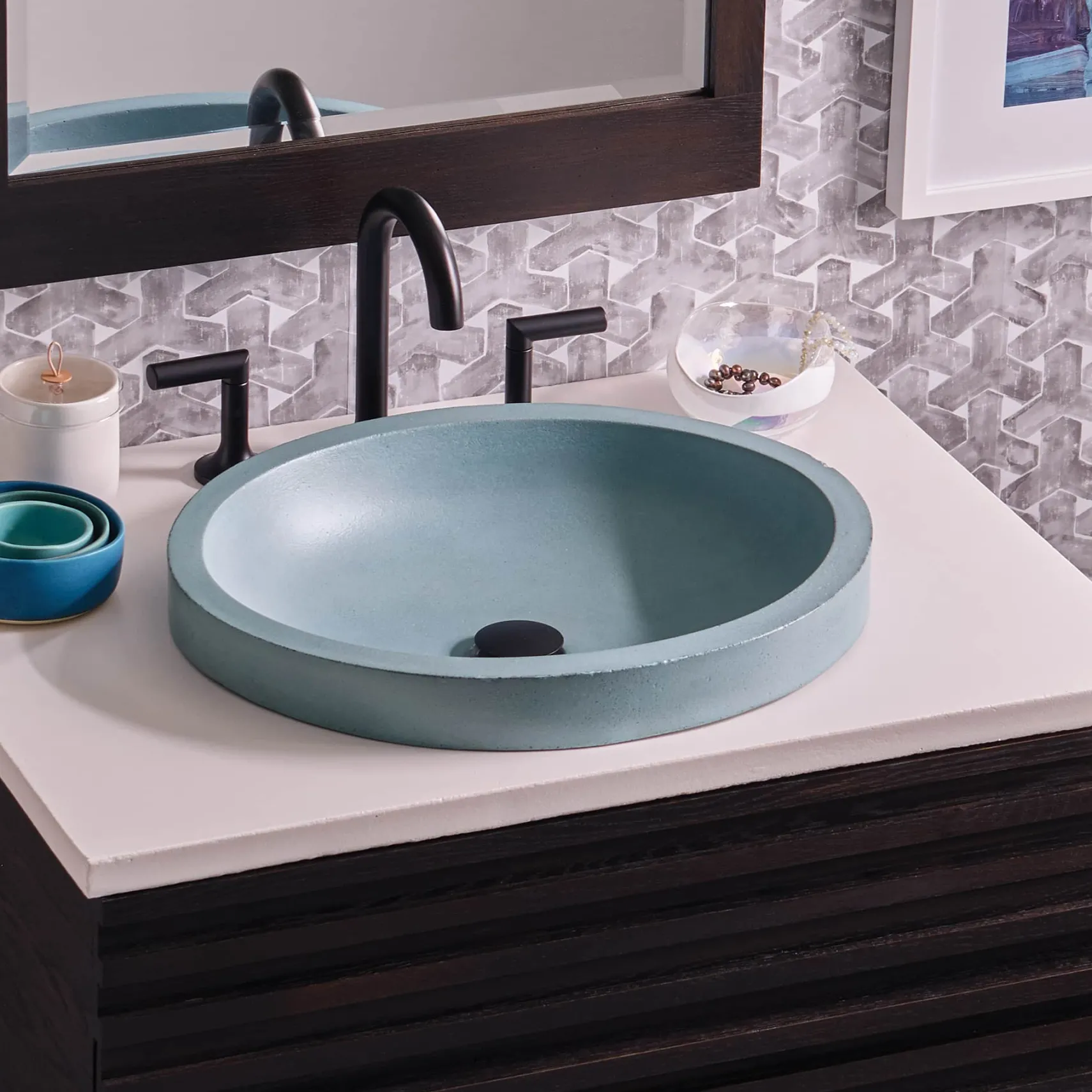 Native Trails Tolosa 19" x 16" Oval NativeStone Concrete ADA Bathroom Sink, Ocean, NSL1916-O