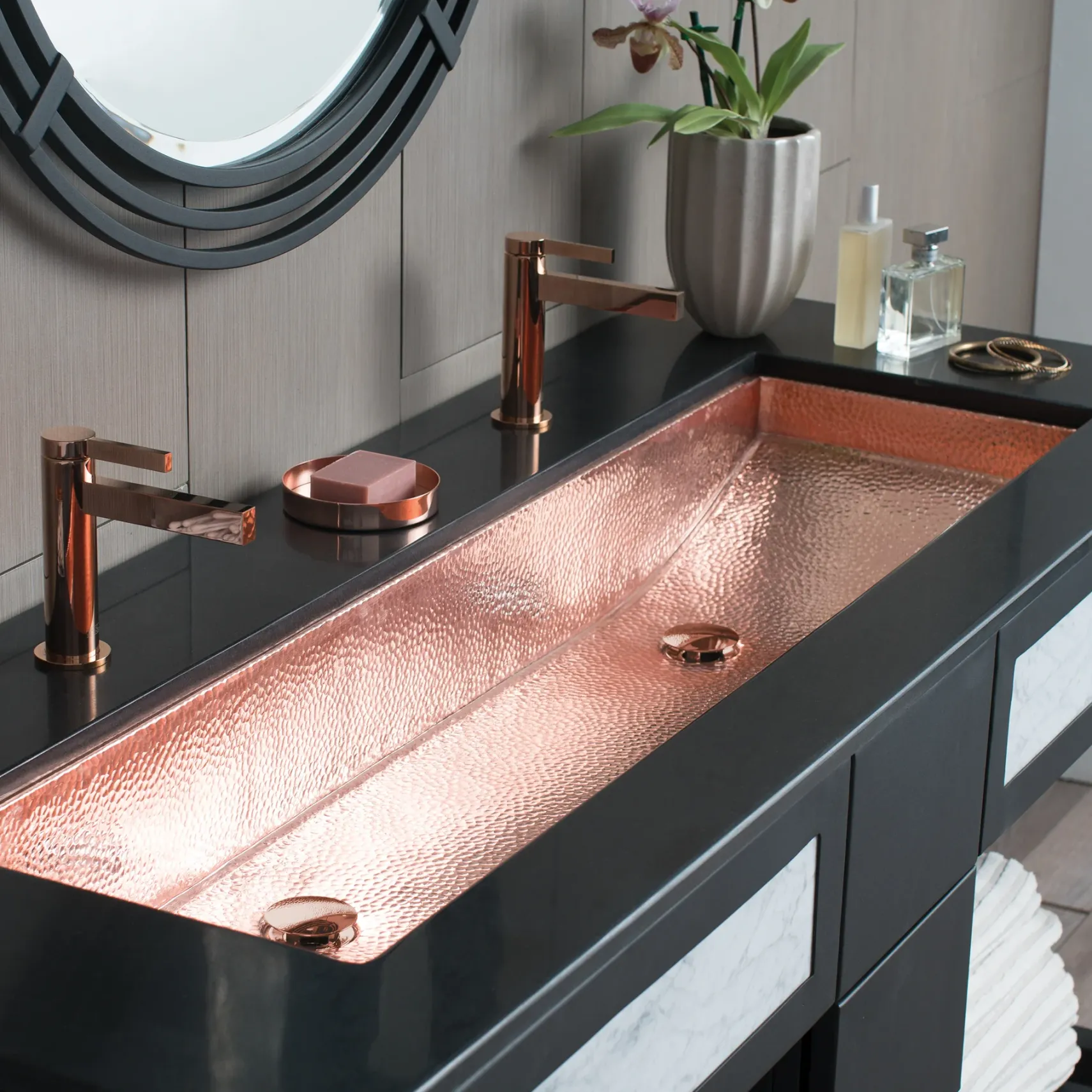 Native Trails Trough 48" Rectangle Copper Bathroom Sink, Polished Copper, CPS408