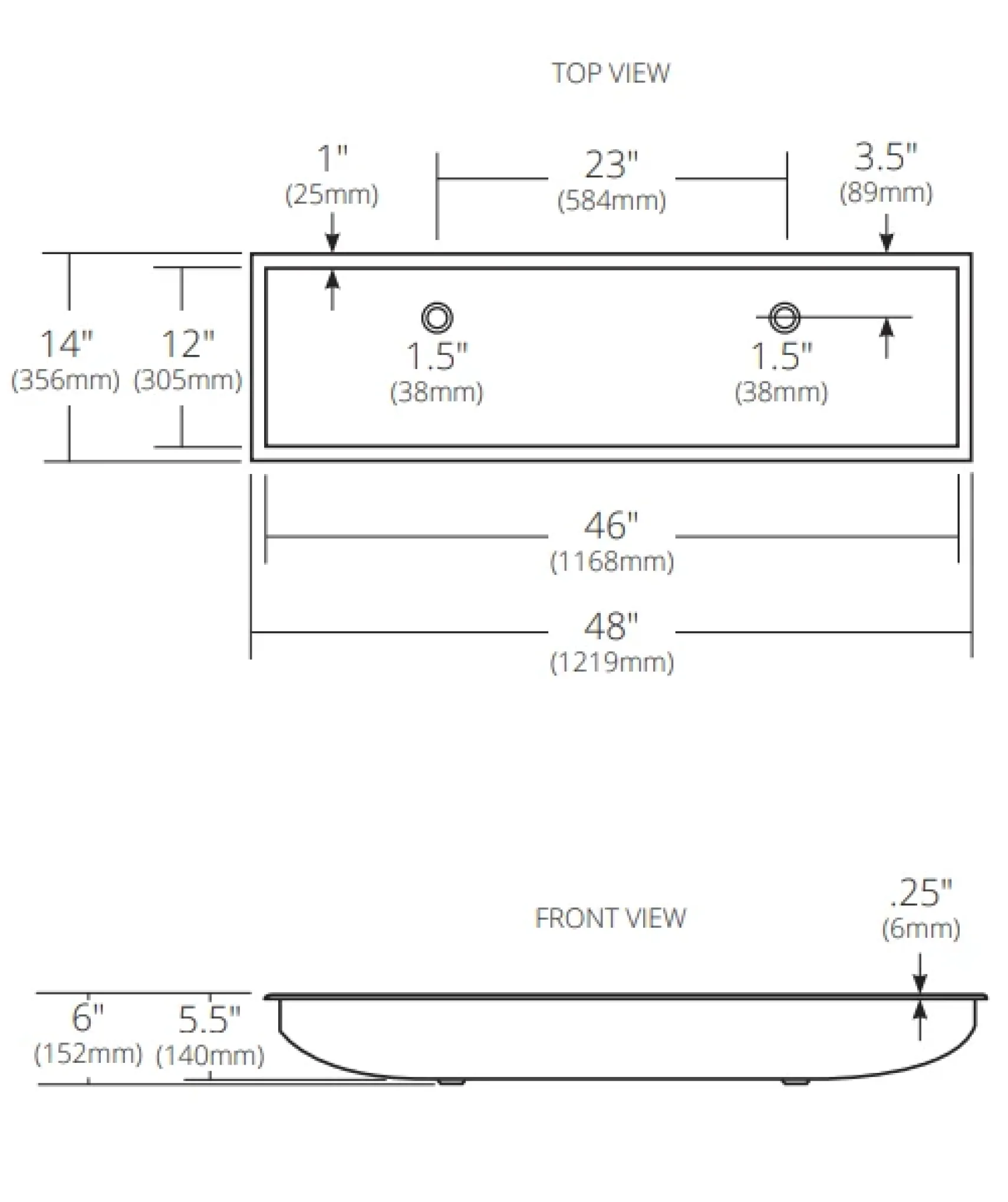 Native Trails Trough 48" Rectangle Copper Bathroom Sink, Polished Copper, CPS408