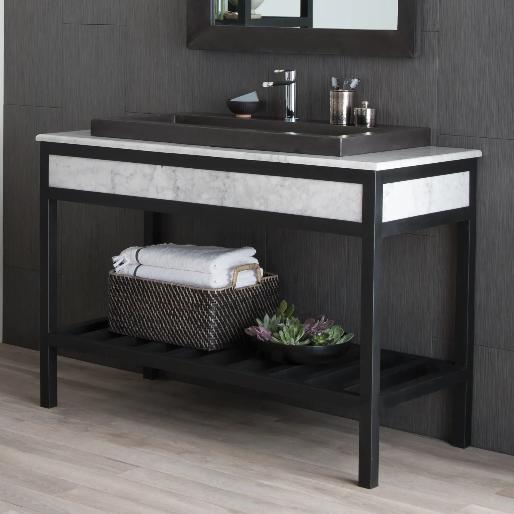 Native Trails Trough 36" Rectangle NativeStone Concrete Bathroom Sink, No Faucet Hole, Slate, NSL3619-SX