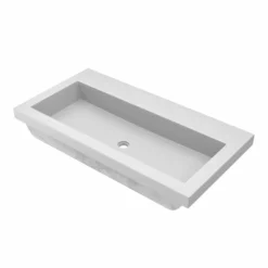Native Trails Trough 36" Rectangle NativeStone Concrete Bathroom Sink, No Faucet Hole, Pearl, NSL3619-PX