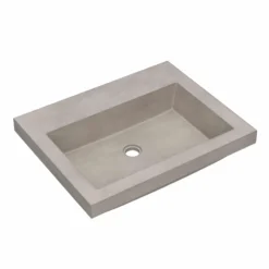 Native Trails Trough 24" Rectangular Drop-In NativeStone Concrete Bathroom Sink, Ash, No Faucet Hole, NSL2419-AX