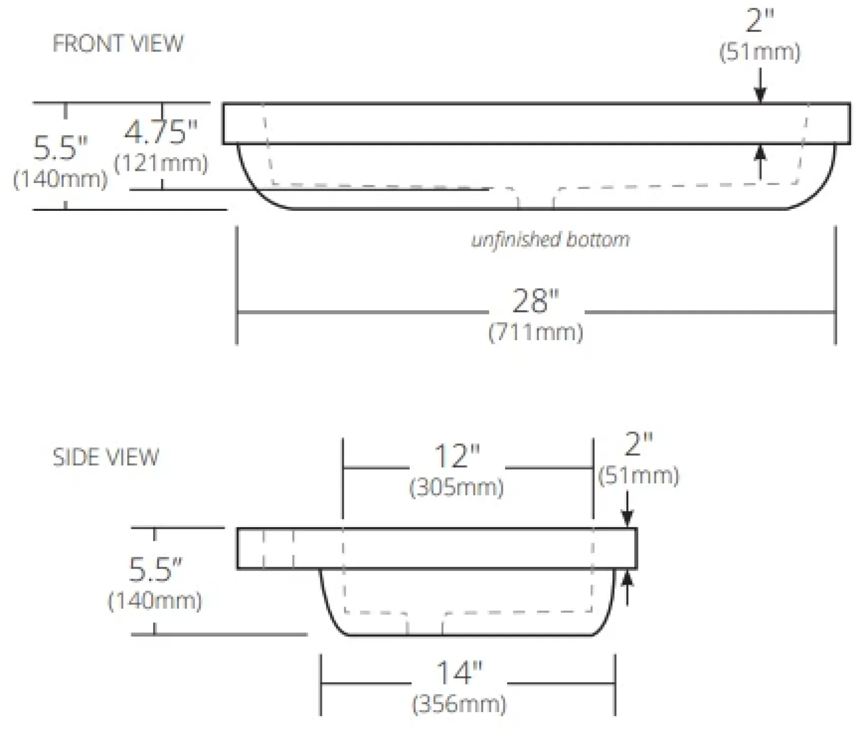 Native Trails Trough 30" Rectangle NativeStone Concrete Bathroom Sink, No Faucet Hole, Pearl, NSL3019-PX