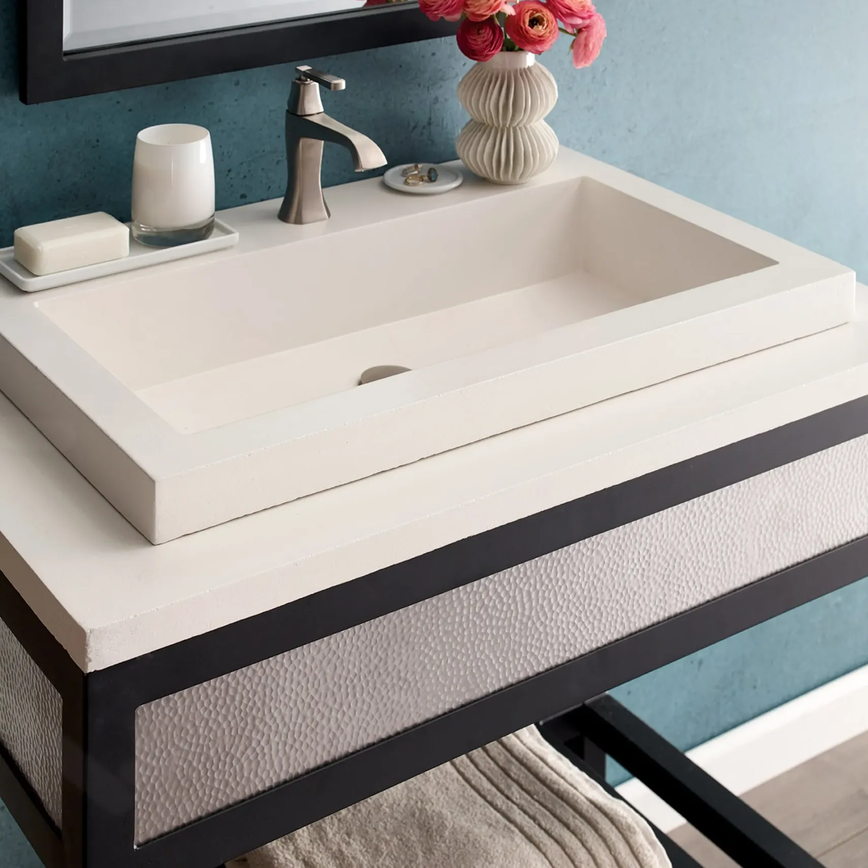 Native Trails Trough 30" Rectangle NativeStone Concrete Bathroom Sink, No Faucet Hole, Pearl, NSL3019-PX
