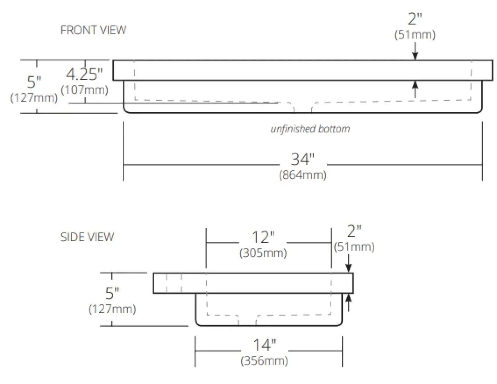Native Trails Trough 36" Rectangle NativeStone Concrete Bathroom Sink, No Faucet Hole, Ash, NSL3619-AX