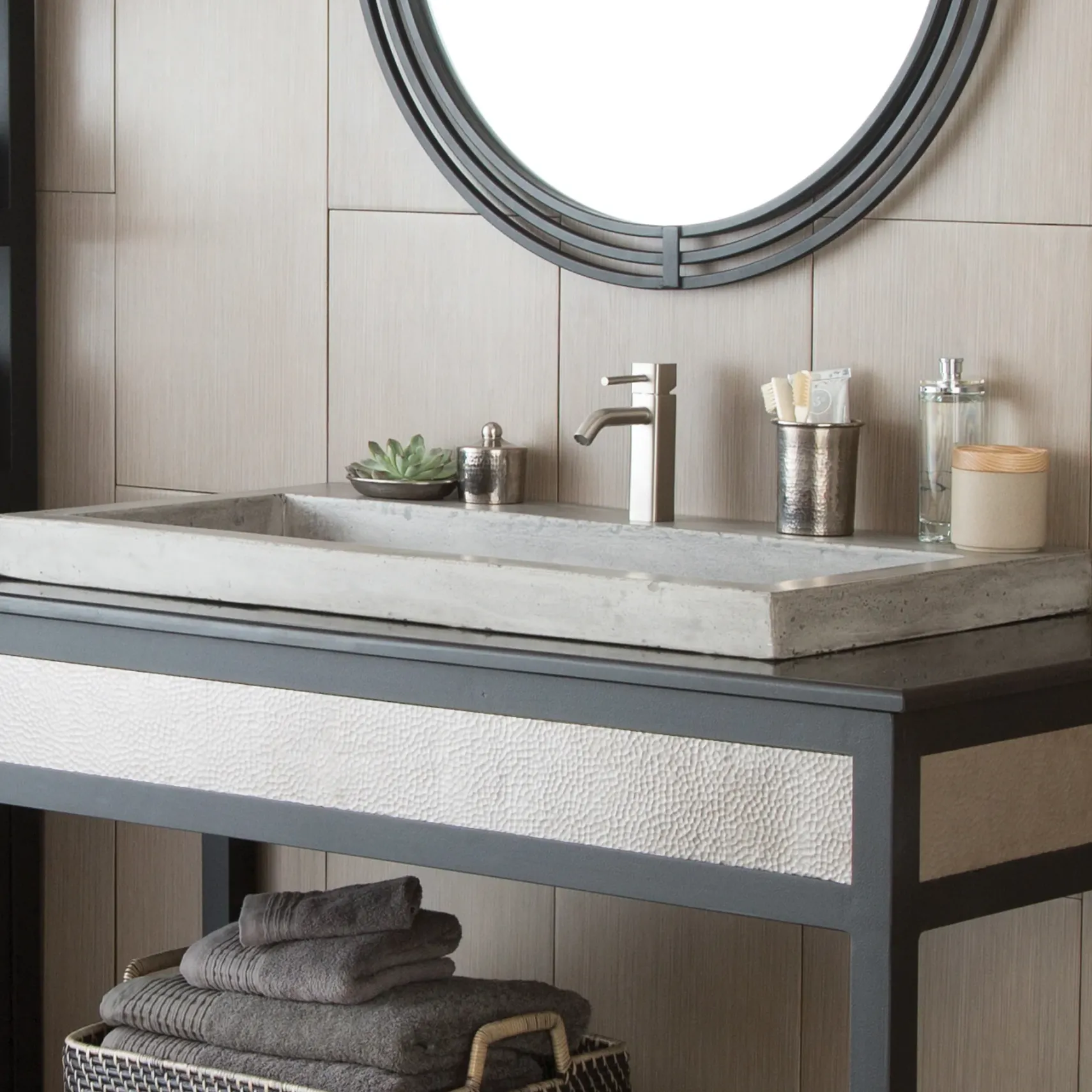 Native Trails Trough 36" Rectangle NativeStone Concrete Bathroom Sink, No Faucet Hole, Ash, NSL3619-AX