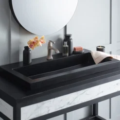 Native Trails Trough 36" Rectangle NativeStone Concrete Bathroom Sink, 1 Faucet Hole, Charcoal, NSL3619-C