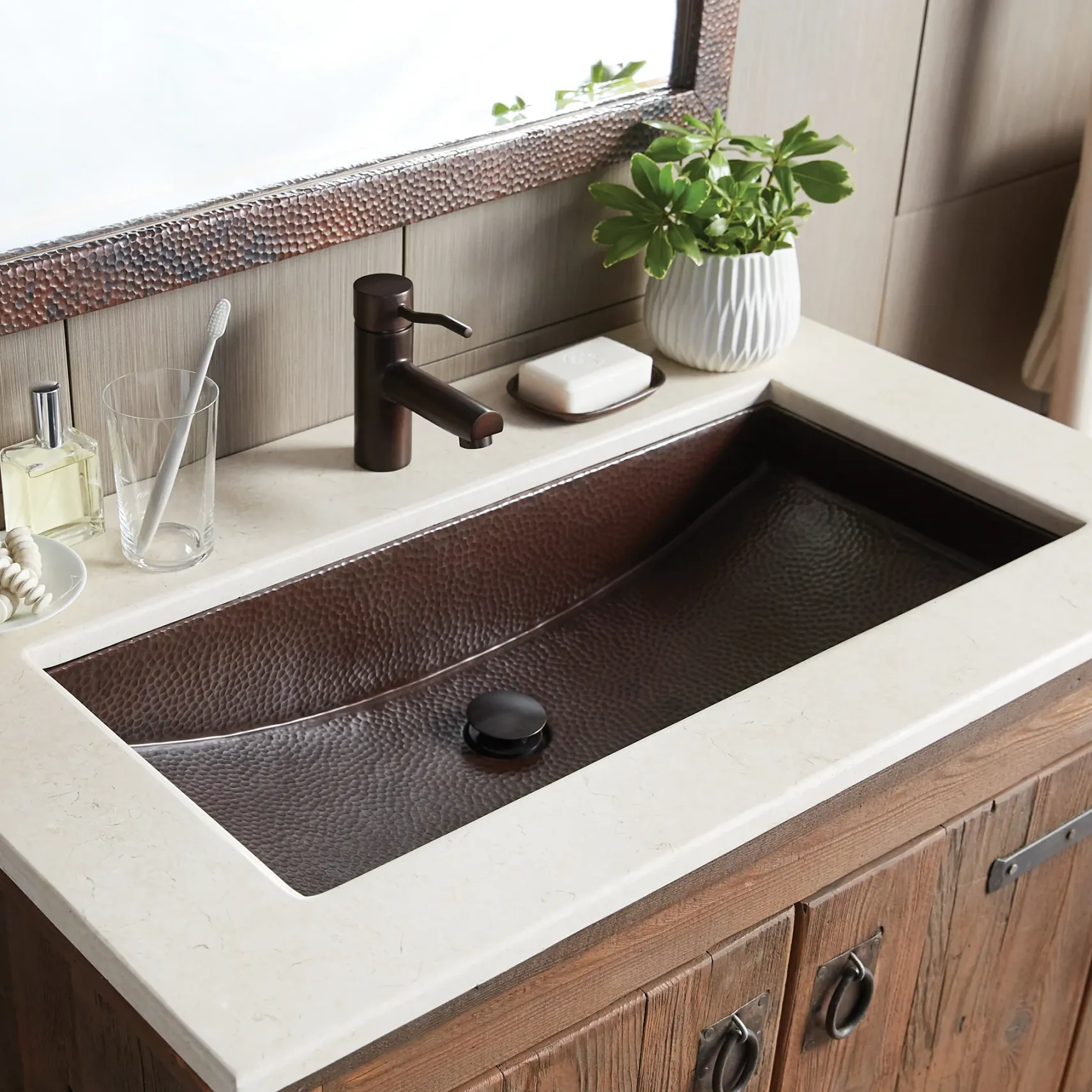 Native Trails Trough 30" Rectangle Copper Bathroom Sink, Antique Copper, CPS200