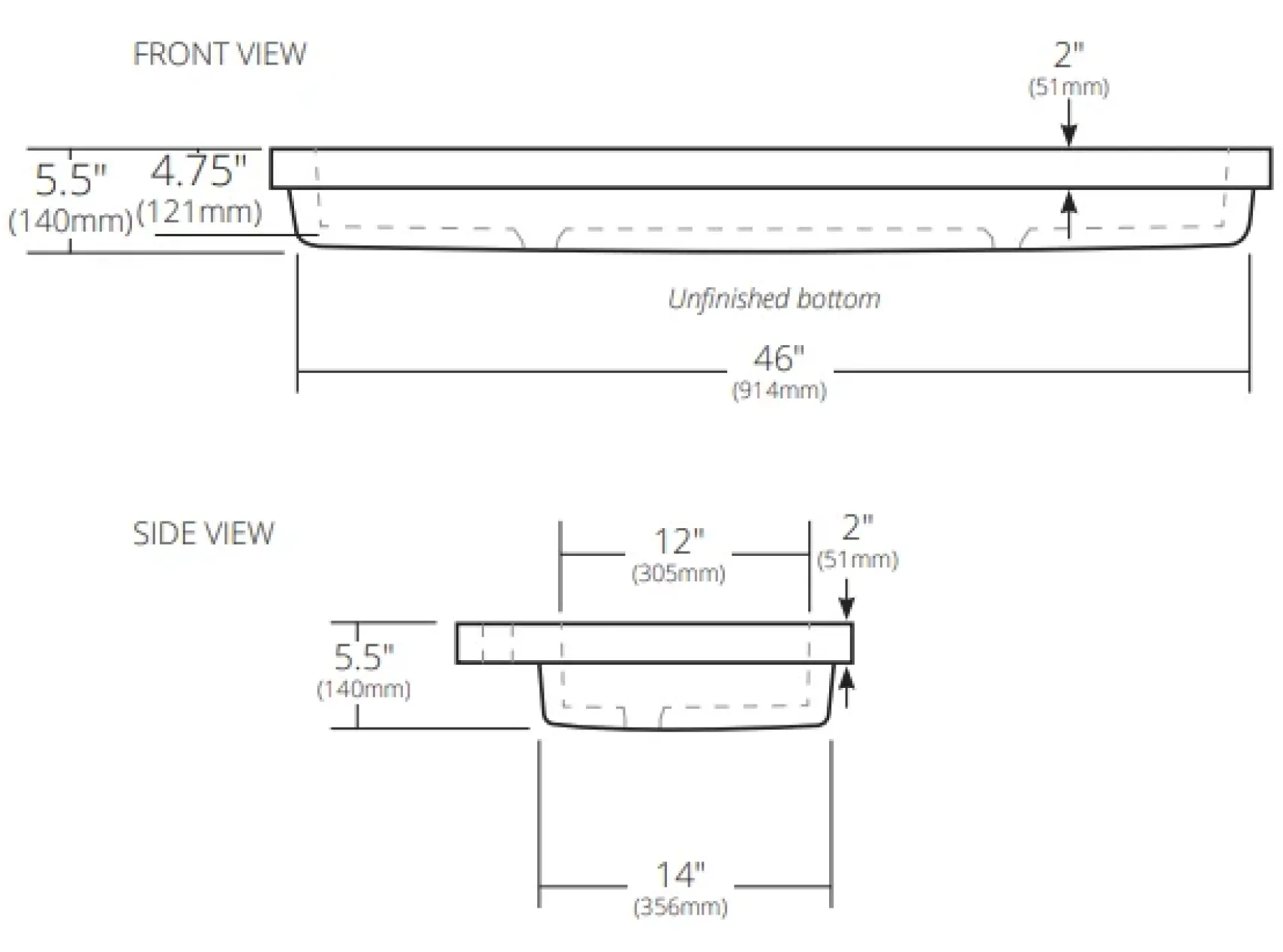 Native Trails Trough 48" Rectangle NativeStone Concrete Bathroom Sink, No Faucet Hole, Earth, NSL4819-EX