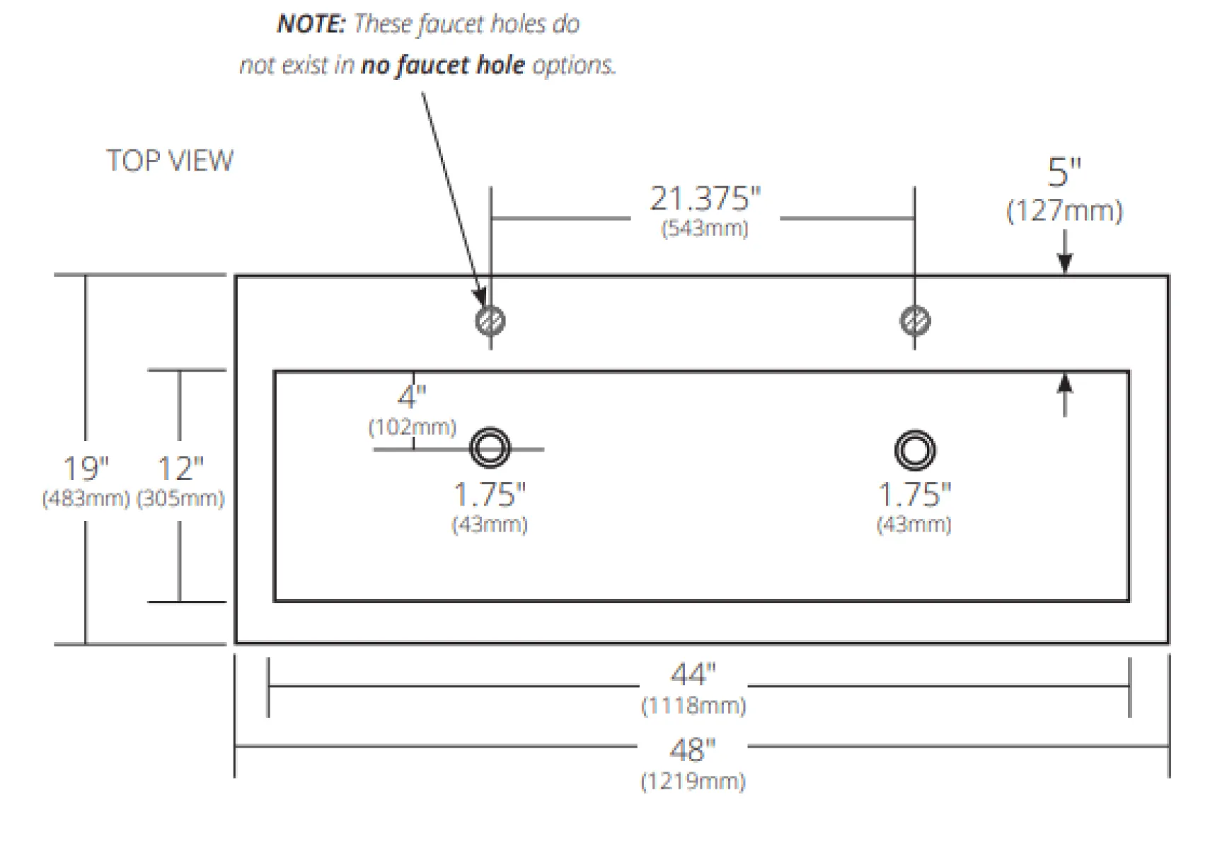 Native Trails Trough 48" Rectangle NativeStone Concrete Bathroom Sink, 2 Faucet Holes, Pearl, NSL4819-P