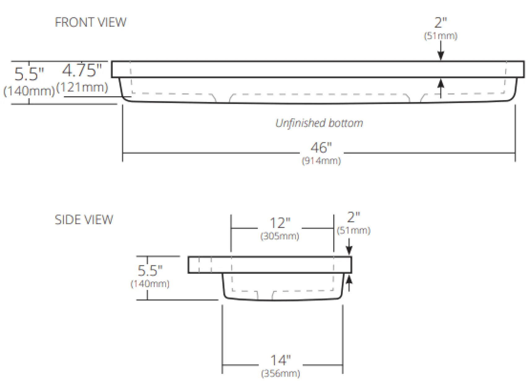 Native Trails Trough 48" Rectangle NativeStone Concrete Bathroom Sink, 2 Faucet Holes, Pearl, NSL4819-P