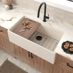 Native Trails Concierge 33" NativeStone Concrete Workstation Farmhouse Kitchen Sink, Sand, NSKG3318-D