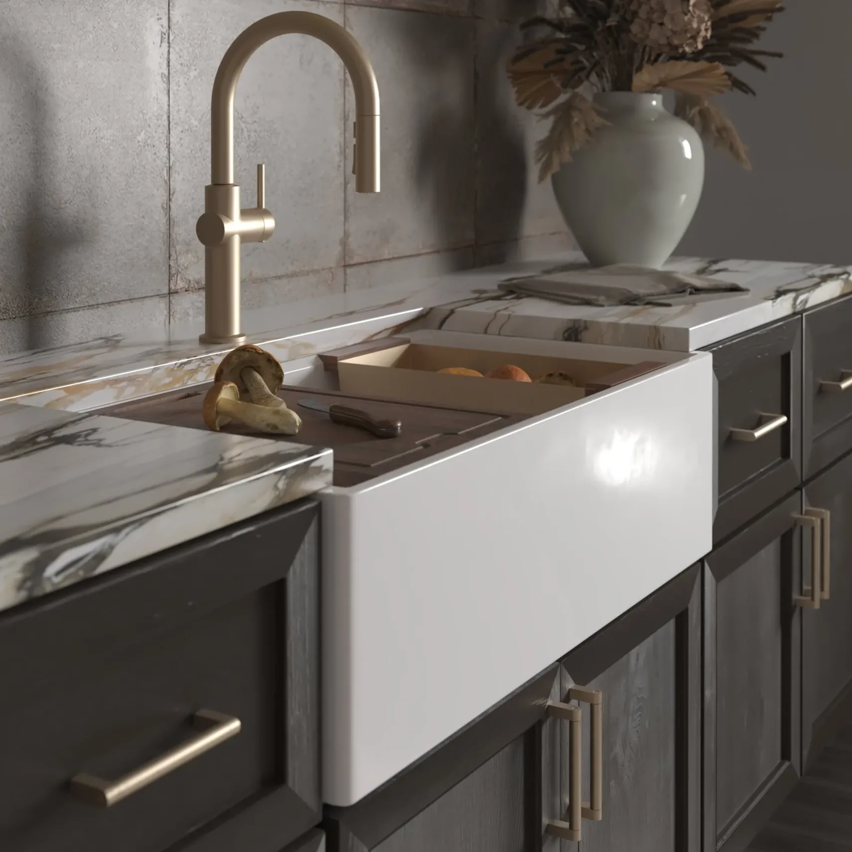 Native Trails Dreamer Concierge 33" Fireclay Workstation Farmhouse Kitchen Sink, White, FRKG3318-W