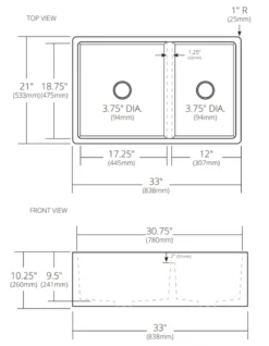 Native Trails Farmhouse Double Bowl 33" NativeStone Concrete Farmhouse Sink, 60/40 Double Bowl, Pearl, NSKD3321-P