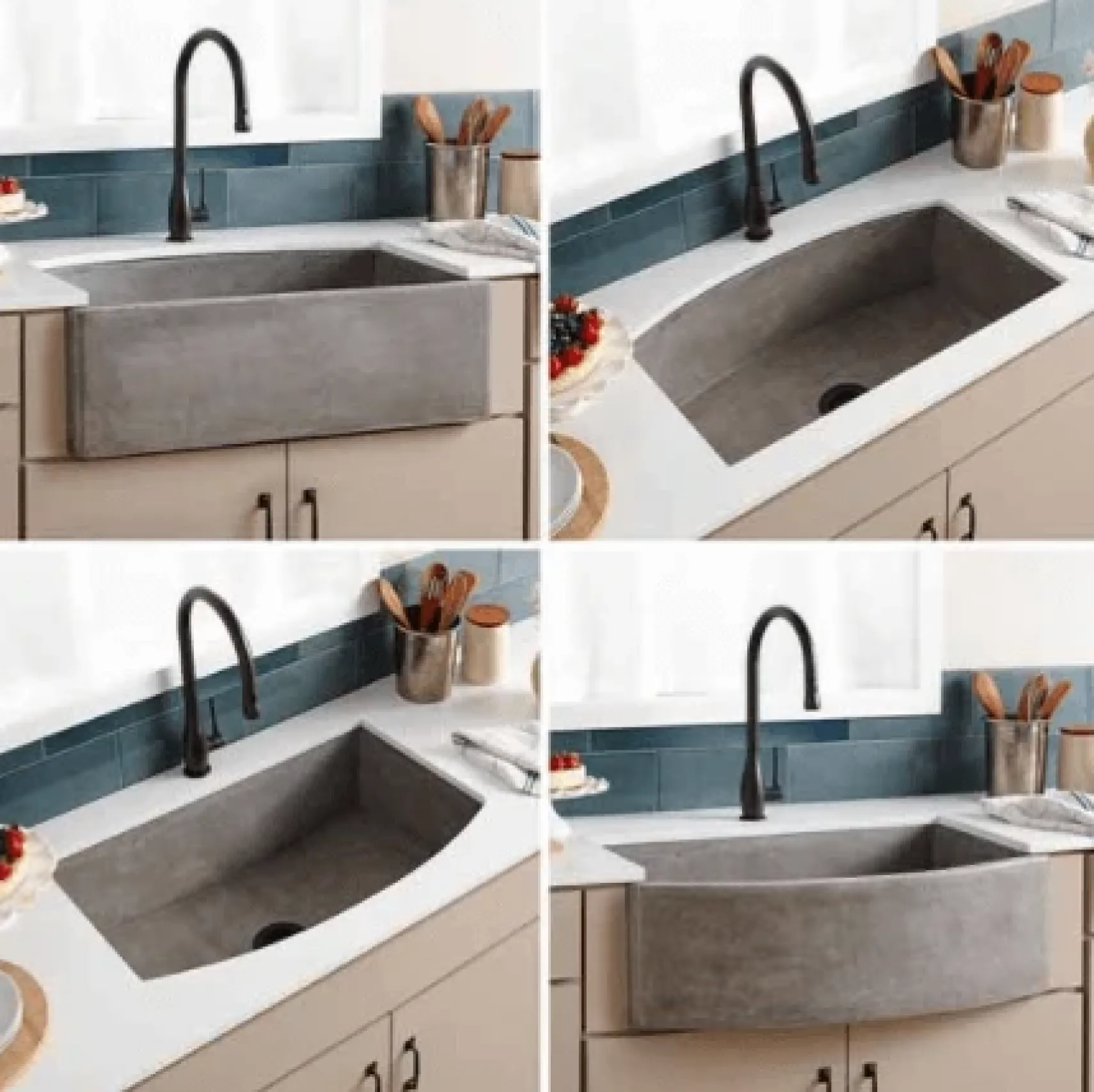 Native Trails Farmhouse Quartet 33" NativeStone Concrete Farmhouse Sink, Ash, NSKQ3320-A