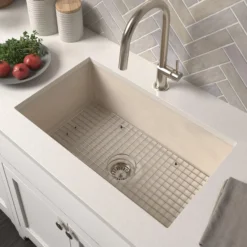 Native Trails Pacifica 30" Undermount NativeStone Concrete Kitchen Sink, Sand, NSK3019-D