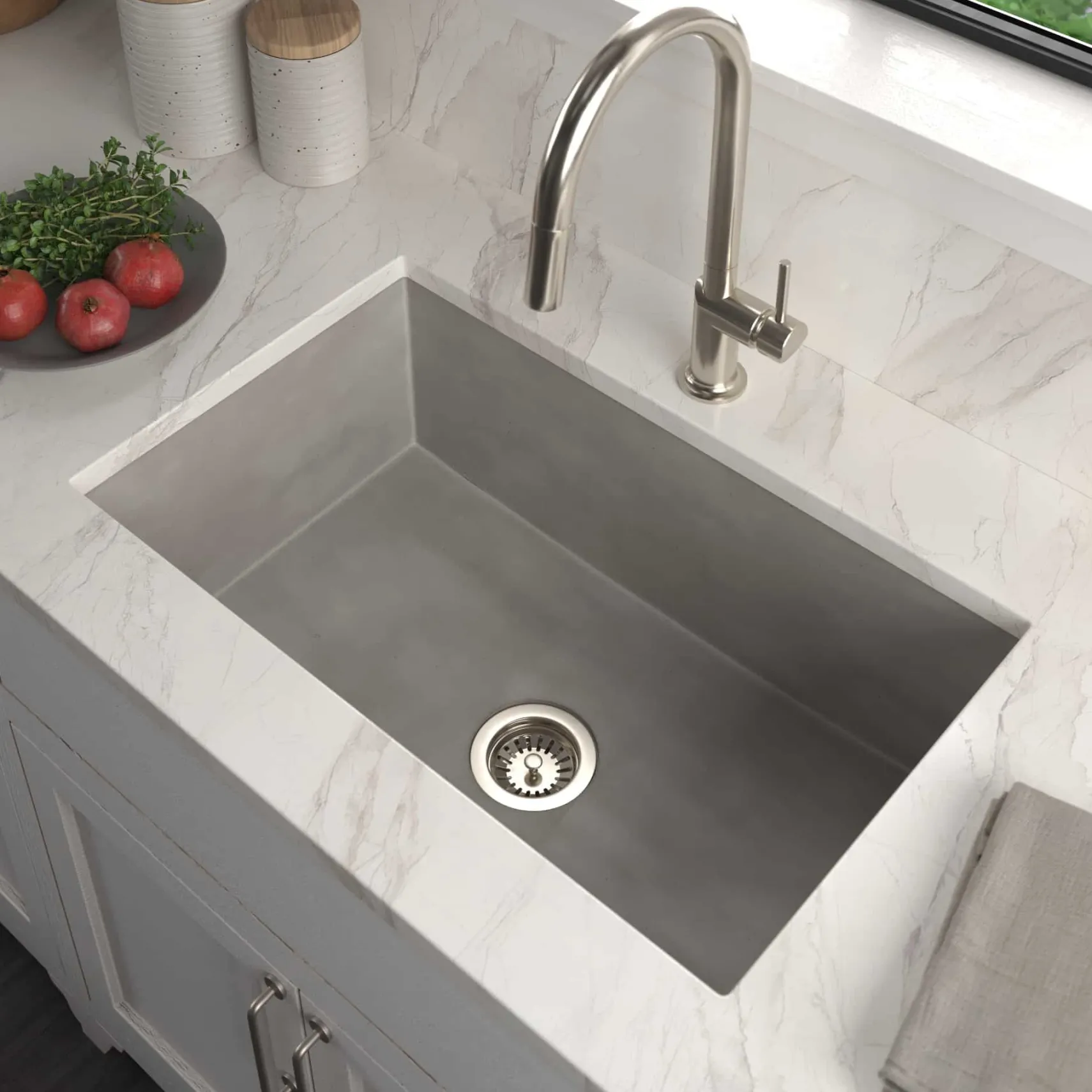 Native Trails Pacifica 30" Undermount NativeStone Concrete Kitchen Sink, Charcoal, NSK3019-C